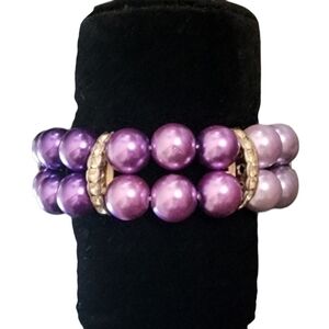 Luxurious Purple Double-Strand Stretch Bracelet with Rhinestone Accents